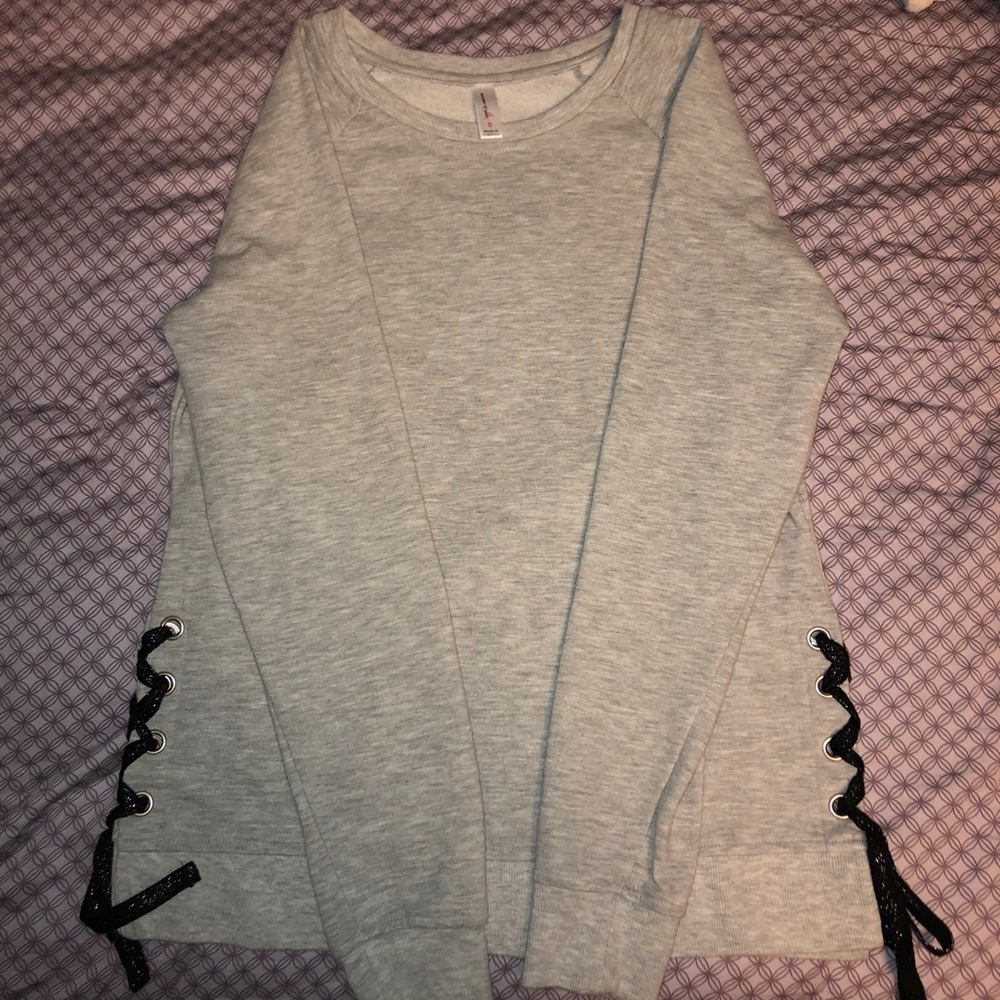 Gray Crewneck with Black Strings